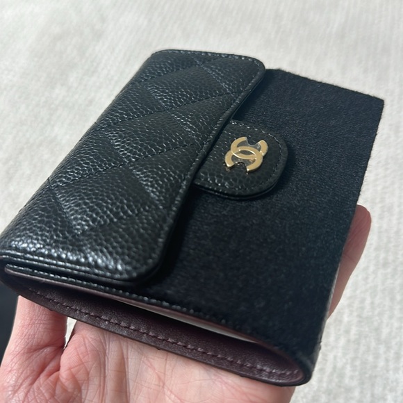 NWT Chanel Caviar Classic Compact Tri Fold Wallet (Black) - Picture 2 of 16